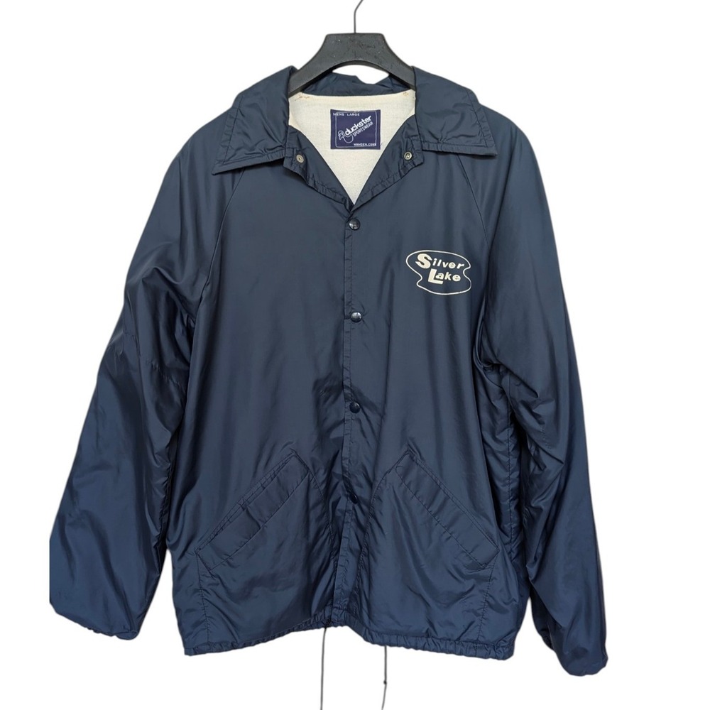 Vintage Silver Lake Fleece Lined Coach Jacket Mens Large Navy Snap Up